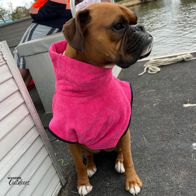 SaltyDOG Beach & Bath Drying Robe Fiesta Pink on Boxer