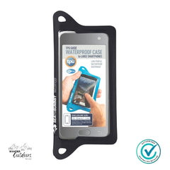 Sea to Summit TPU Guide Phone Case protecting a smartphone from water and sand – available at Wander Outdoors.
