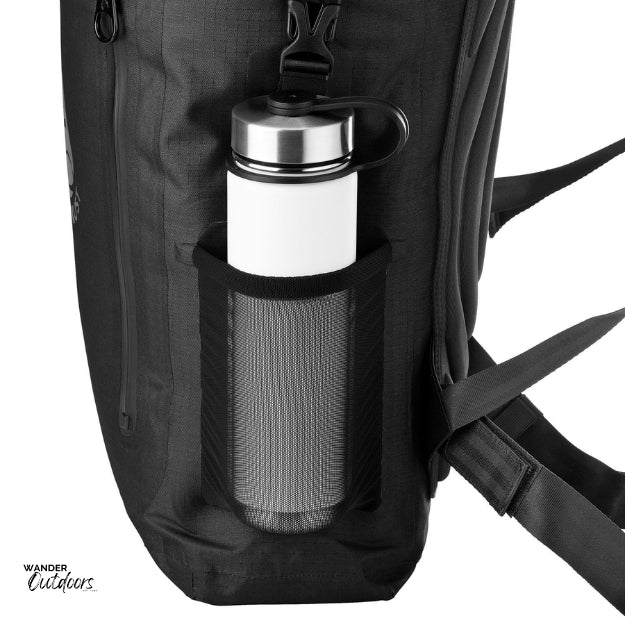 SkogAKust BackSåk Pro - Waterproof Black Backpack Side Water Bottle Pocket
