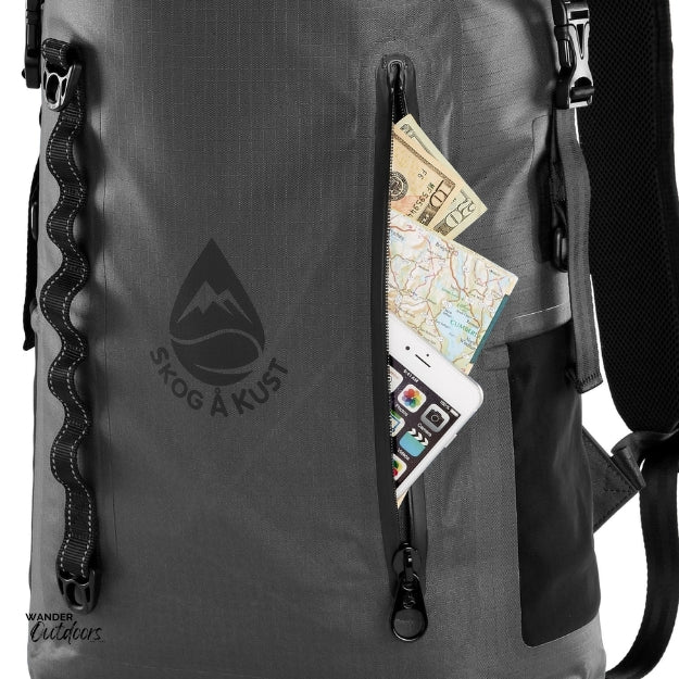 SkogAKust BackSåk Pro - Waterproof Grey Backpack Secure waterproof side pocket