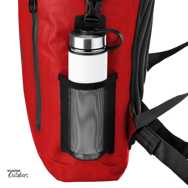SkogAKust BackSåk Pro - Waterproof Red Backpack Drink Bottle Pocket