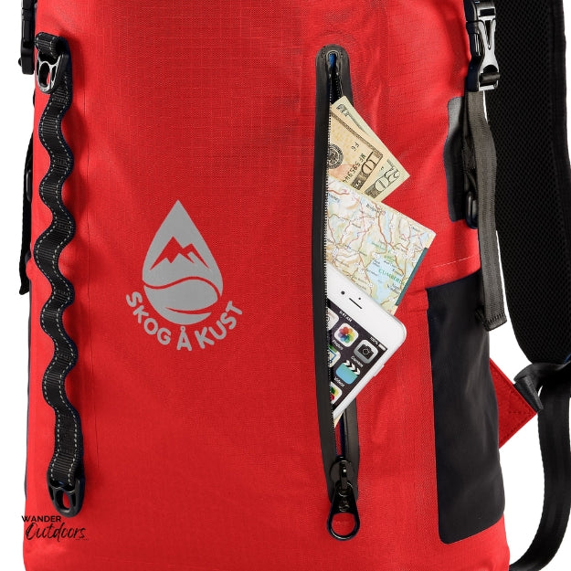 SkogAKust BackSåk Pro - Waterproof Red Backpack Secure Waterproof Pocket