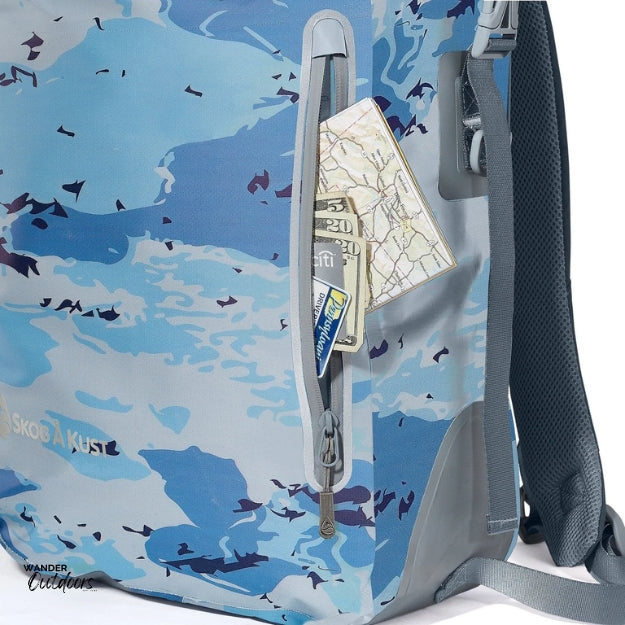 SkogAKust BackSåk - Waterproof Blue Camo Backpack Secure Waterproof Side Pocket