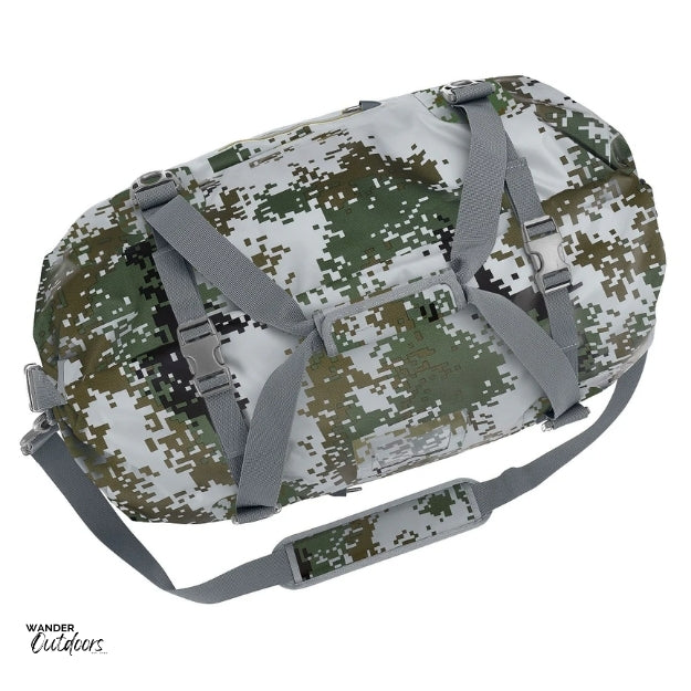 SkogAKust DuffelSåk 60L Waterproof Dry Bag Digi Camo Birds Eye View