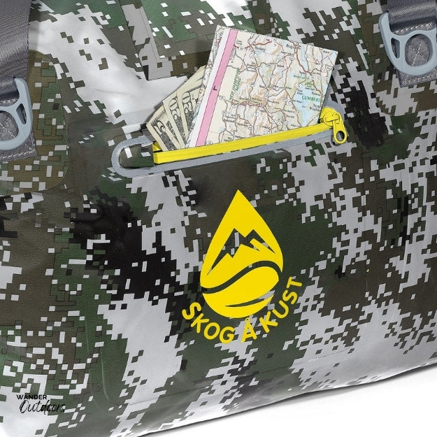 SkogAKust DuffelSåk 60L Waterproof Dry Bag Digi Camo Front Pocket View