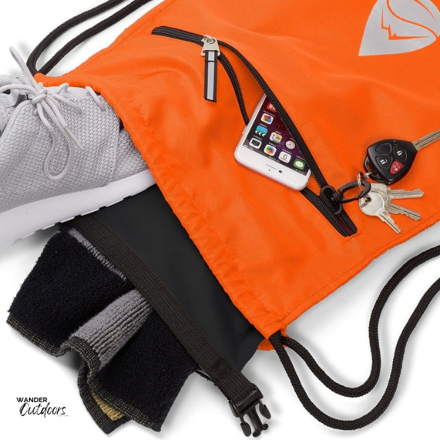 SkogAKust GymSåk 2-in-1 dry bag drawstring bag, orange bag with removable waterproof dry bag