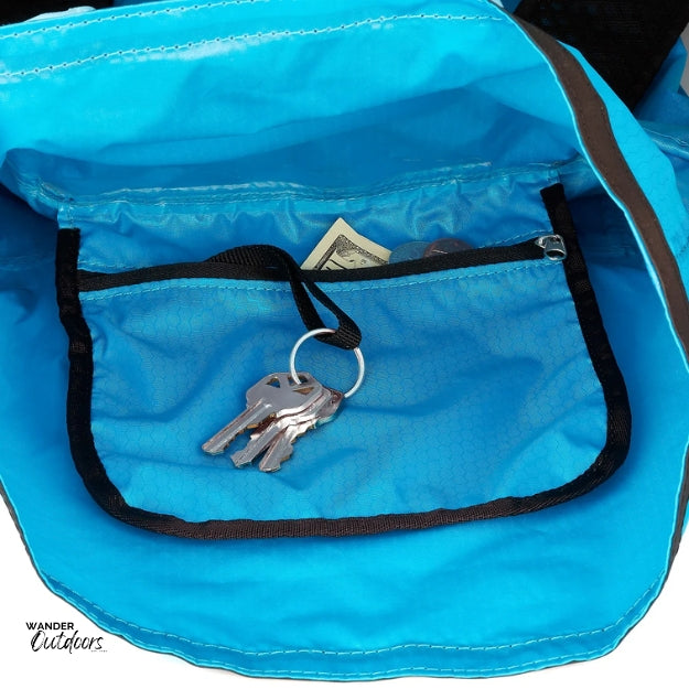 LiteSåk Pak | Ultralight Packable Waterproof Backpack in blue, view of the internal pocket