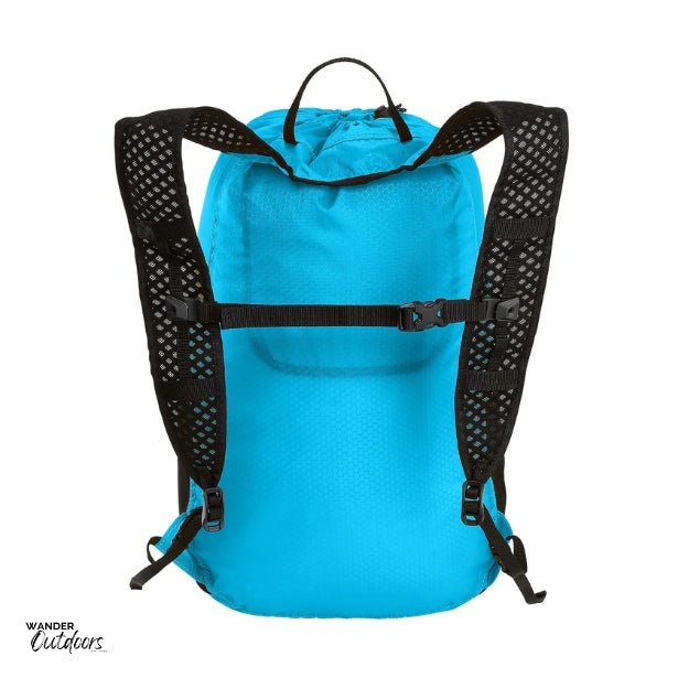 LiteSåk Pak | Ultralight Packable Waterproof Backpack in Blue Rear view of straps