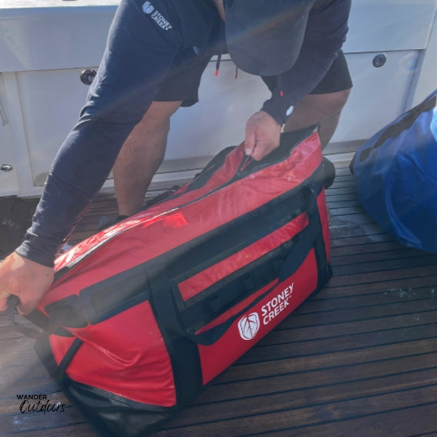 Stoney Creek Extra Large Provider Bag on a boat