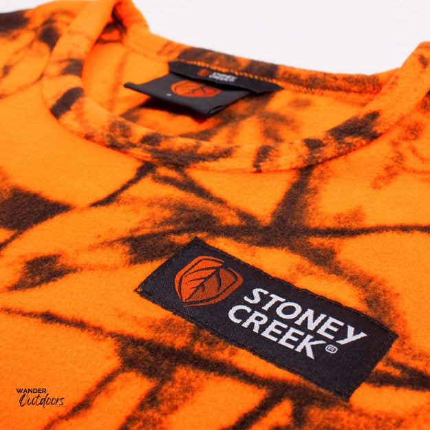 Stoney Creek Kids Bush Tee Blaze Orange Logo Close Up