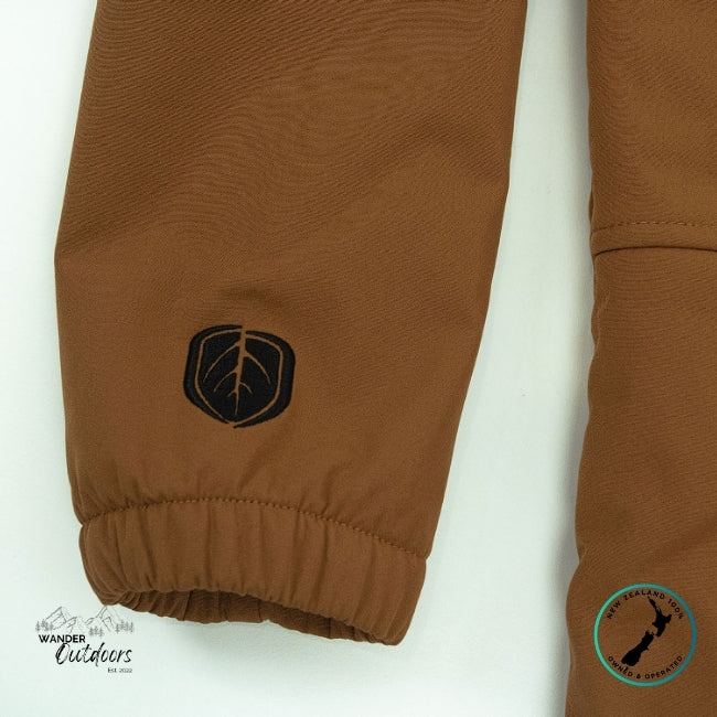 Brown pants with a logo on a white background