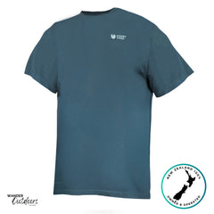 Stoney Creek Marlin Tee front view showing small blue Stoney Creek logo on chest, made from soft 100% BCI cotton.