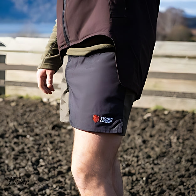 Stoney Creek Men's Jester Shorts on the farm in bayleaf black