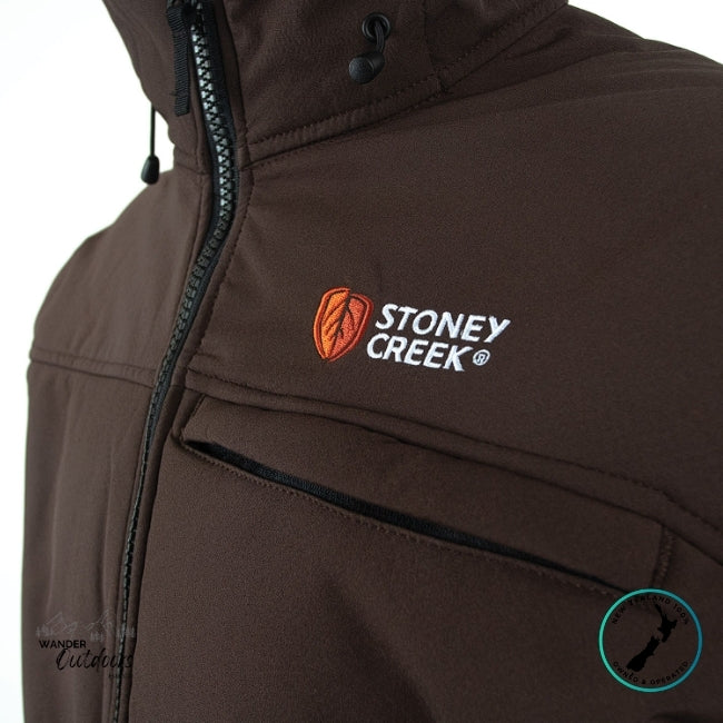 Brown jacket with Stoney Creek logo on a white background