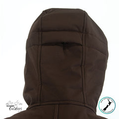 Brown hooded jacket on a white background with 'Wander Outdoors' branding.