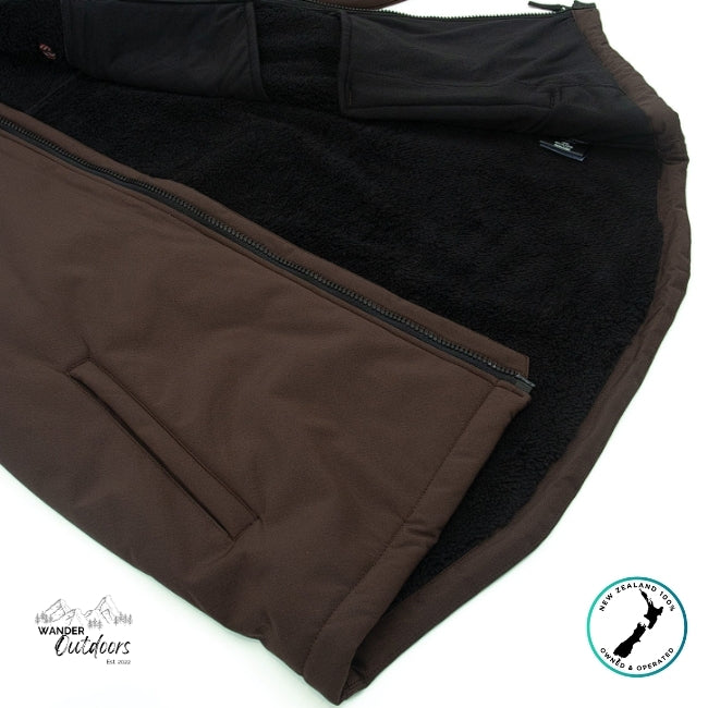 Brown and black fabric with a visible brand logo on a white background