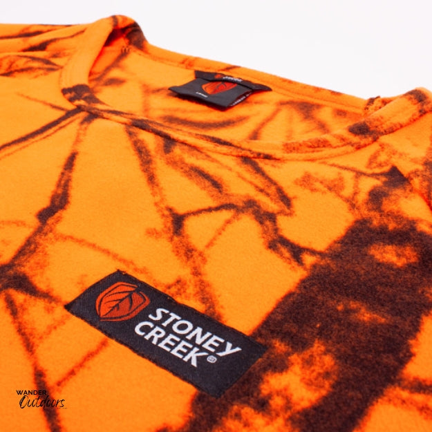 Stoney Creek Men's Short Sleeve Bush Tee In Blaze Orange close up of chest