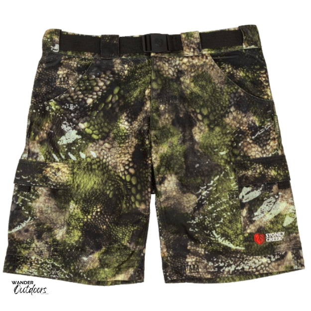 Stoney Creek Men's MicroTough Cargo Shorts in TCF flat lay