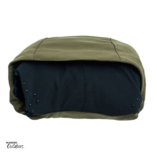 Stoney Creek Frostline Jacket in Bayleaf folded into hood