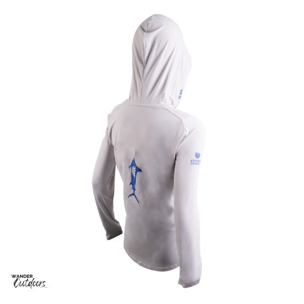 Stoney Creek Women's Apex Cooling Hoodie Strong Blue Antarctica Back