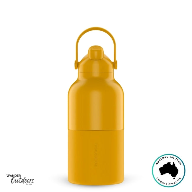 The Aussie Pal 2L Insulated Hydro Jug Water Bottle in Mango with handle facing upwards