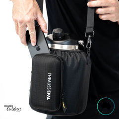 The Aussie Pal 4L Hydro Jug Sling in black featuring external zip pocket large enough for a smartphone or accessories.