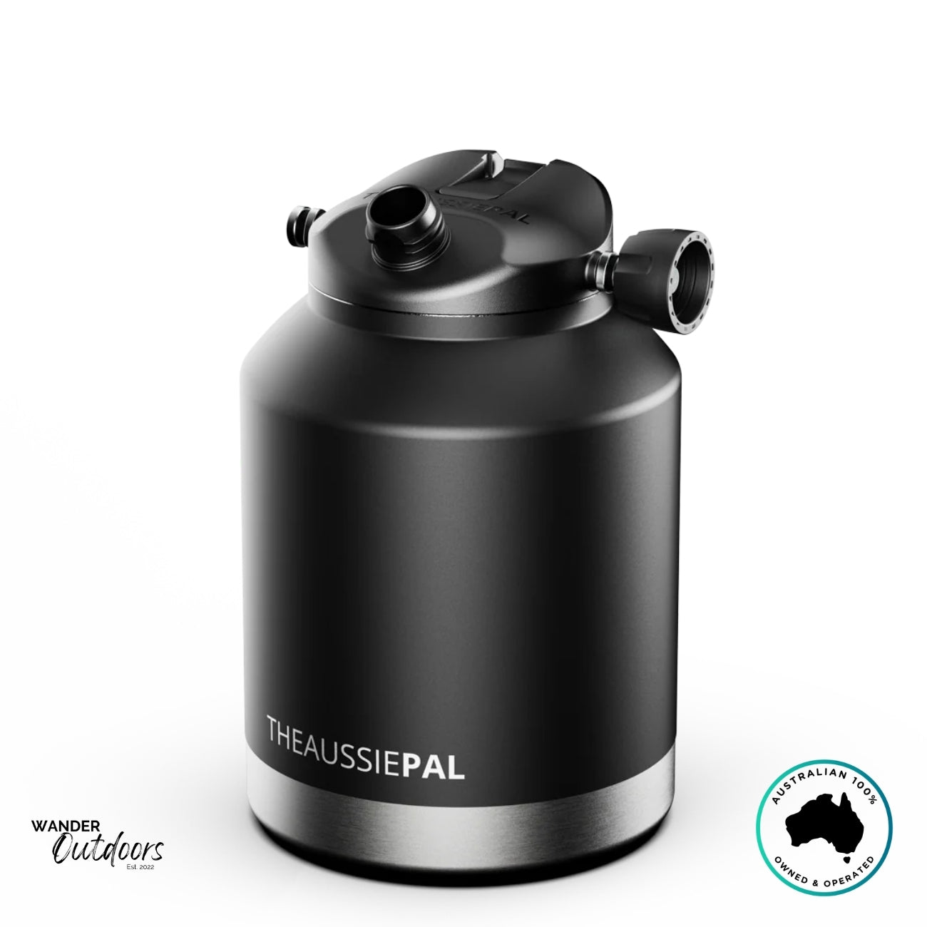 The Aussie Pal 4L Hydro Jug in black highlighting chug-style lid option for fast-pour hydration.