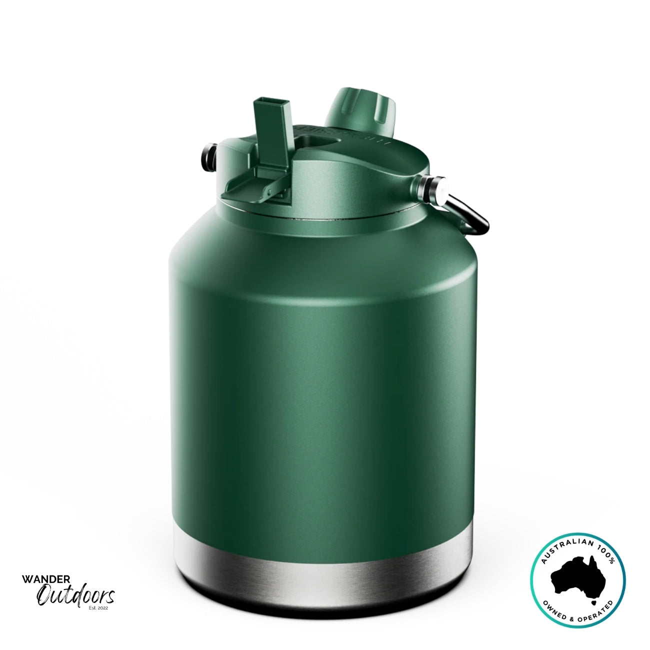 The Aussie Pal 4L Hydro Jug in green featuring sip-style lid and stainless base for outdoor adventures.