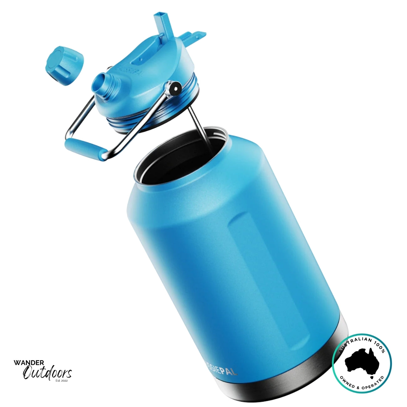 The Aussie Pal 6L Hydro Jug in blue featuring dual-lid design with sip spout for easy hydration and leak-proof seal.