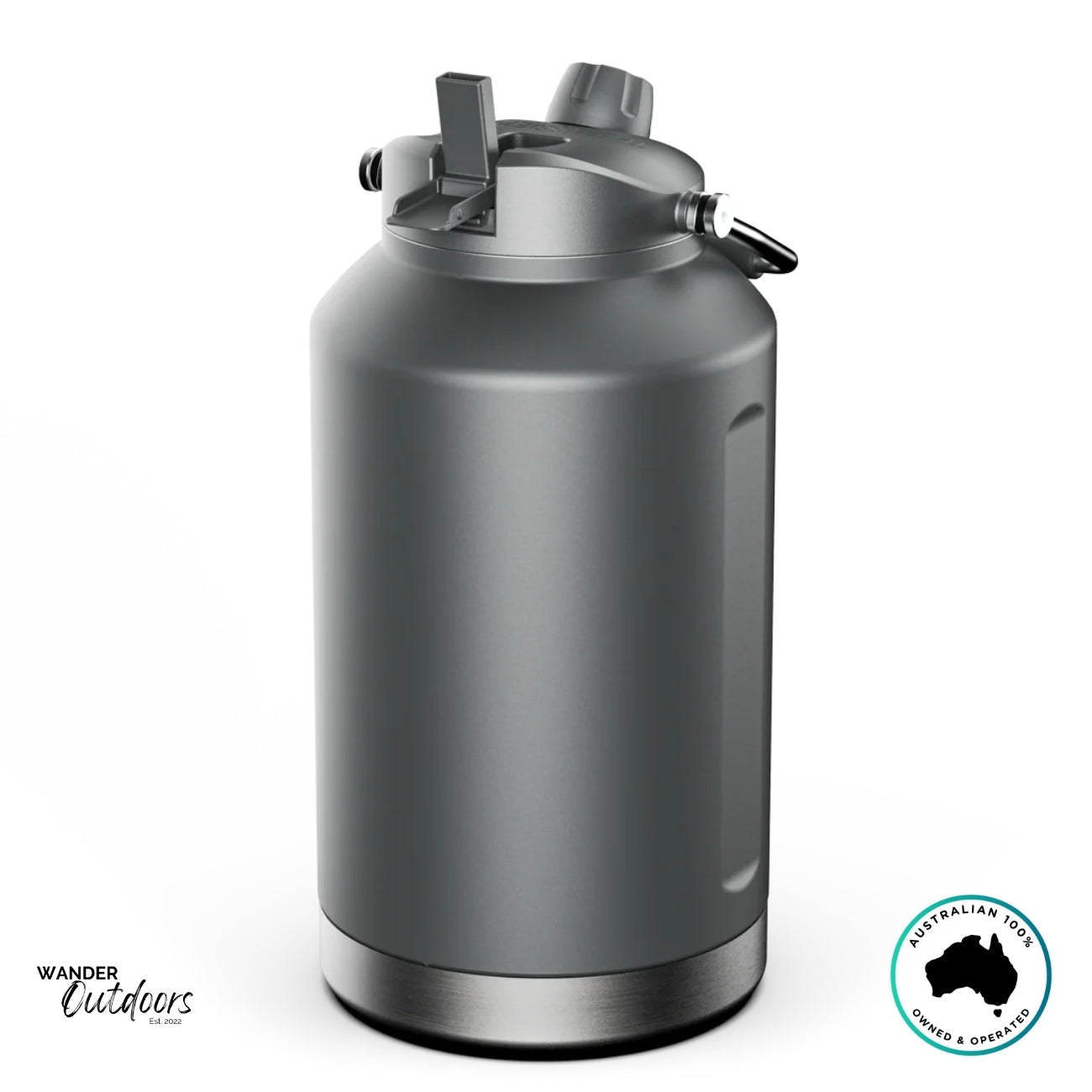 The Aussie Pal 6L Hydro Jug in charcoal featuring dual-lid design with sip spout for easy hydration and leak-proof seal.