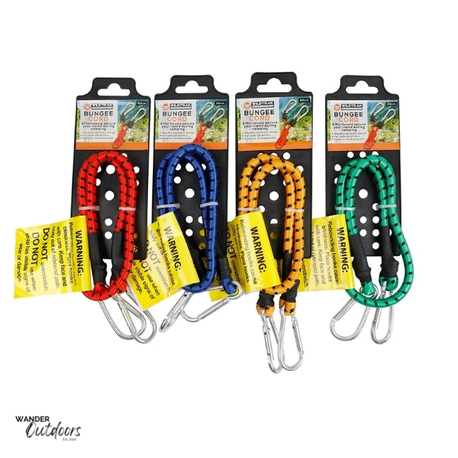 Wildtrak 90CM Bungee Cord With Carabiners (Assorted Colours)
