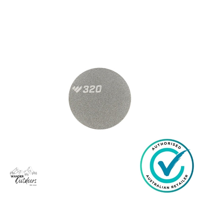 Round sandpaper disc with 'W320' text and an 'Authorised Australian Retailer' badge on a white background.