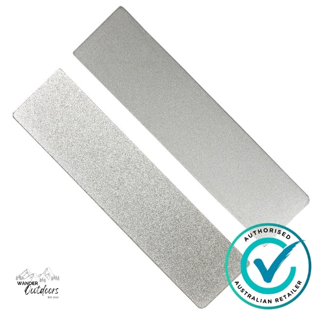 Work Sharp Replacement Diamond Plate Kit showing one coarse and one medium rectangular diamond plate for the Guided Field Sharpener, displayed on a white background with Wander Outdoors and Authorised Australian Retailer logos.