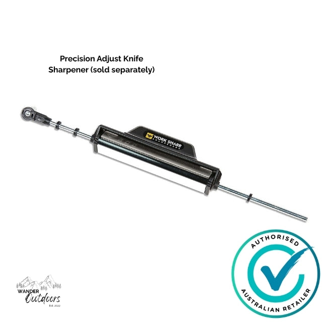 Precision adjust knife sharpener with 'Authorised Australian Retailer' badge on a white background