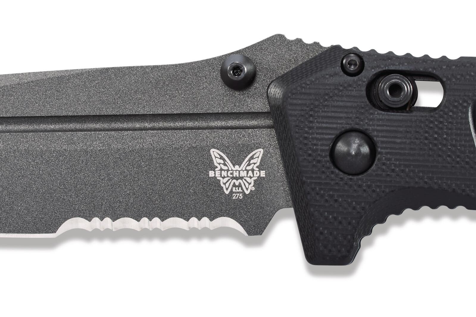 Benchmade 275SGY-1 Adamas Axis Folding Knife - Black Handle - Part Serrated Blade - Wander Outdoors