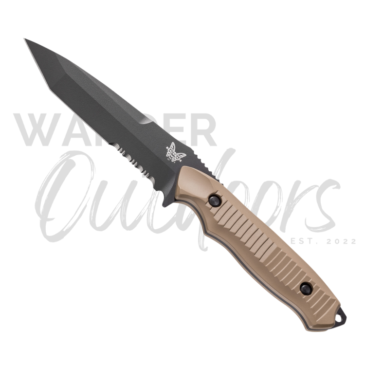Benchmade 141SBKSN NIMRAVUS Fixed Blade Knife - Tanto, Black Serrated, Sand Handle - Wander Outdoors