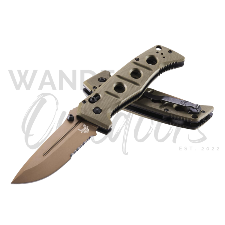 Benchmade 275SFE-2 Adamas Axis Folding Knife - Flat Earth - Part Serrated Blade - Wander Outdoors
