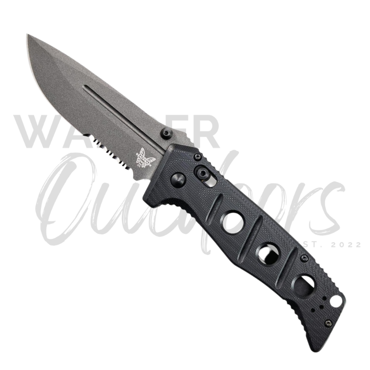 Benchmade 275SGY-1 Adamas Axis Folding Knife - Black Handle - Part Serrated Blade - Wander Outdoors